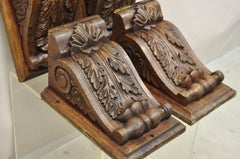 Oak Wood Victorian Style Leafy Scroll Corbels Bracket Wall Shelf - Set of 4