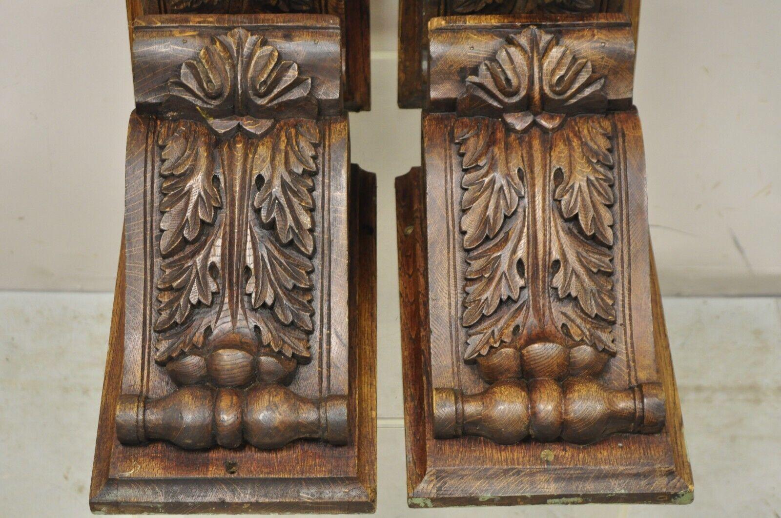 Oak Wood Victorian Style Leafy Scroll Corbels Bracket Wall Shelf - Set of 4 In Good Condition In Philadelphia, PA