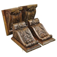 Vintage Oak Wood Victorian Style Leafy Scroll Corbels Bracket Wall Shelf - Set of 4