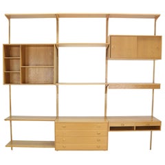 Oak Wood Wall Unit By Rud Thygesen& Johnny Soren For H.G. Møbler, Denmark, 1960s