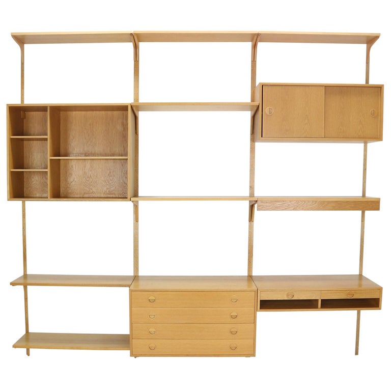Oak Wood Wall Unit By Rud Thygesen& Johnny Soren For H.G. Møbler