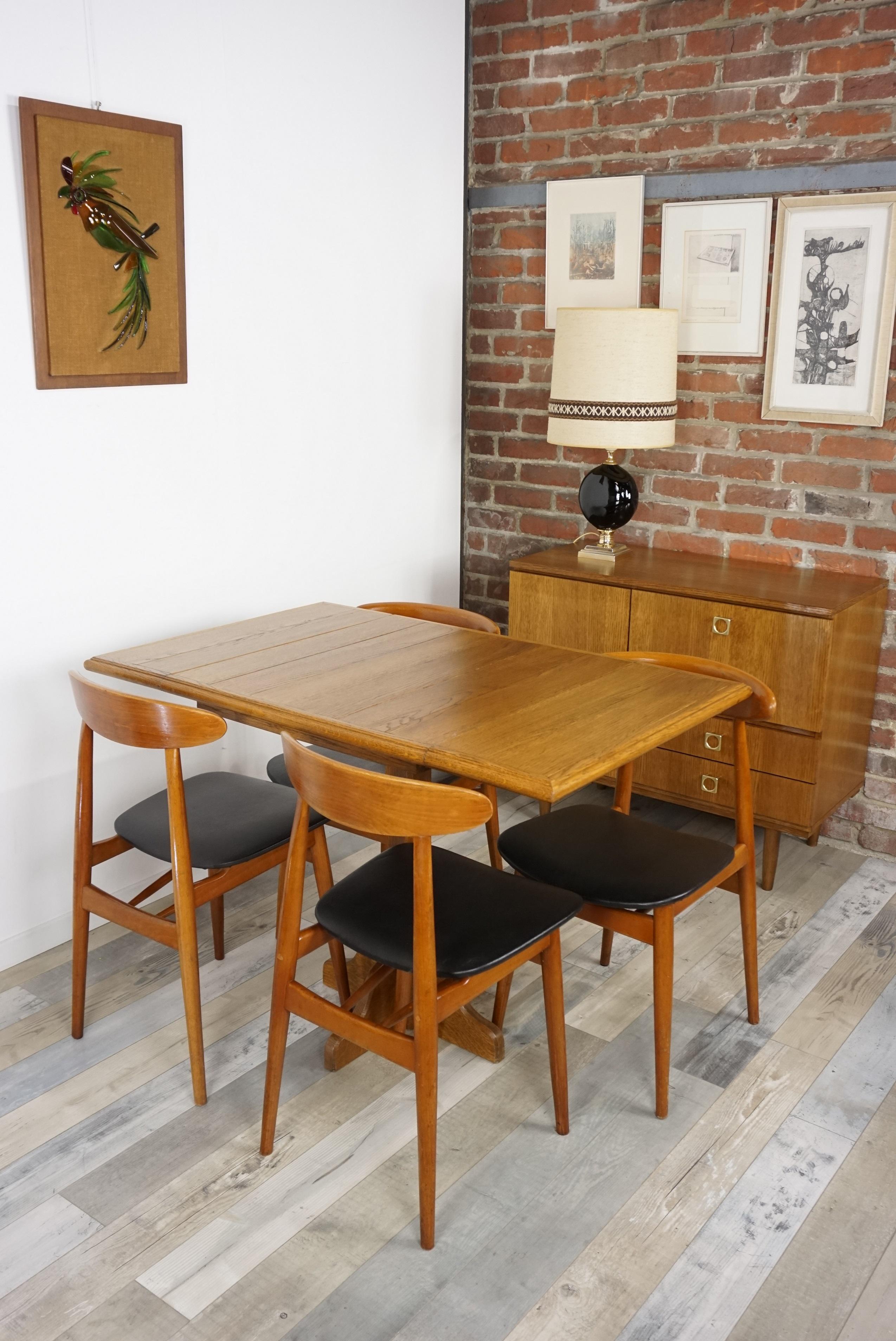 Oak Wooden 1960s French Design Folding and Dining Table 6