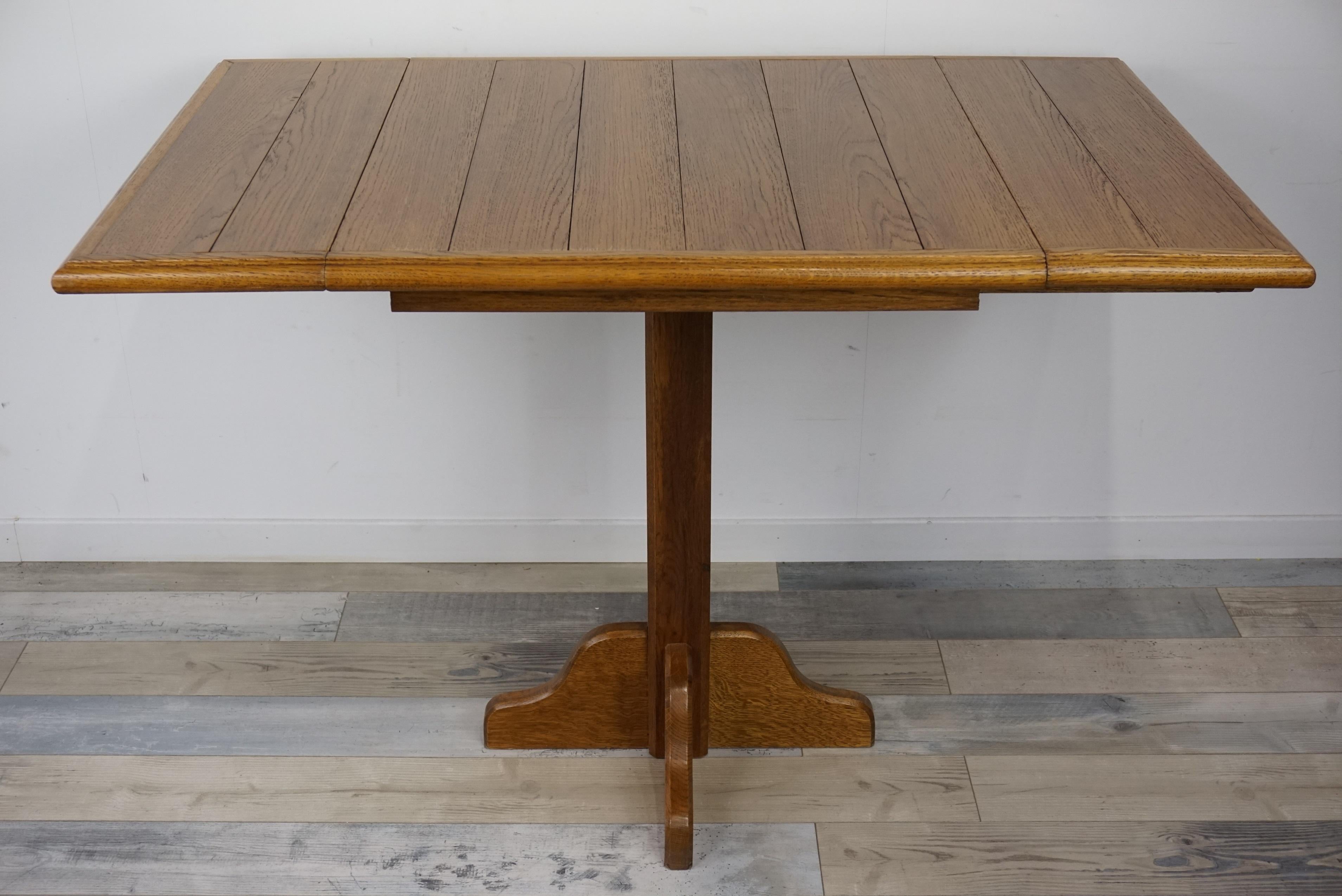 Oak Wooden 1960s French Design Folding and Dining Table In Excellent Condition In Tourcoing, FR