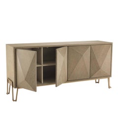Oak Wooden and Brass Art Deco Style Sideboard