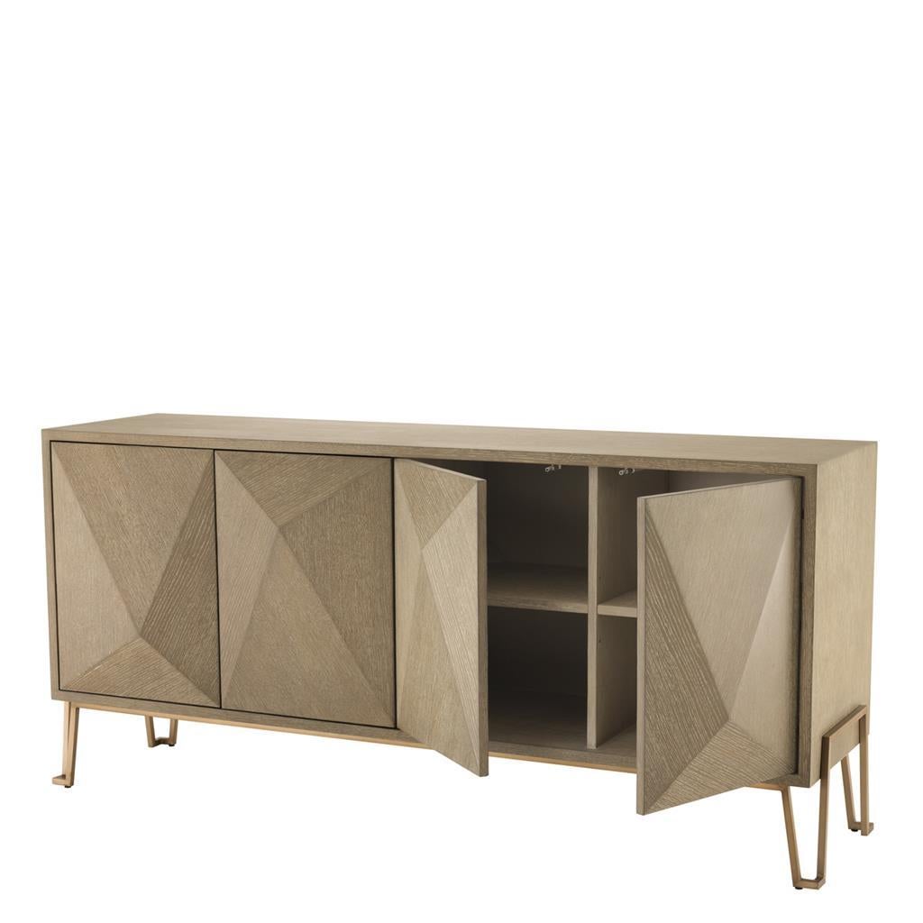 Contemporary Oak Wooden and Brass Art Deco Style Sideboard For Sale