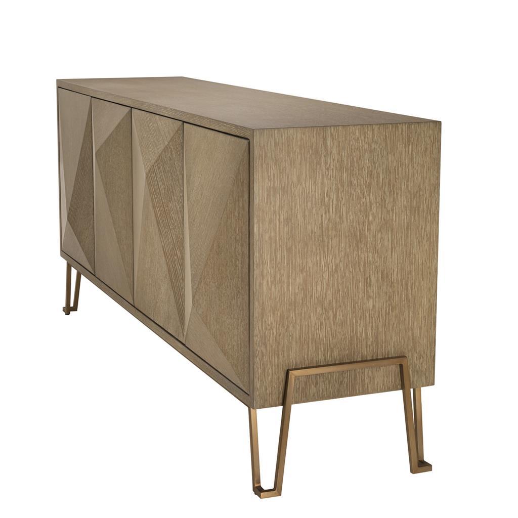 Oak Wooden and Brass Art Deco Style Sideboard For Sale 1