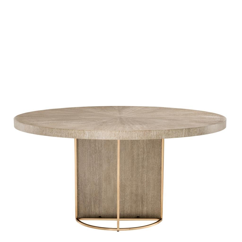 Superb dining table, oak wooden structure, brass feet brushed finishes. High quality, new item, never used.