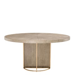 Oak Wooden and Brass Round Dining Pedestal Table
