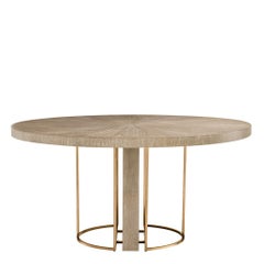 Oak Wooden and Brass Round Dining Pedestal Table