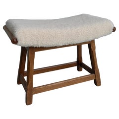 EICHE Holz Hocker der Mid-Century Modern mit Meriono Woolen Sitz