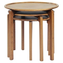 Oak wooden round Art Deco Nesting tables Amsterdam School, 1920, The Netherlands