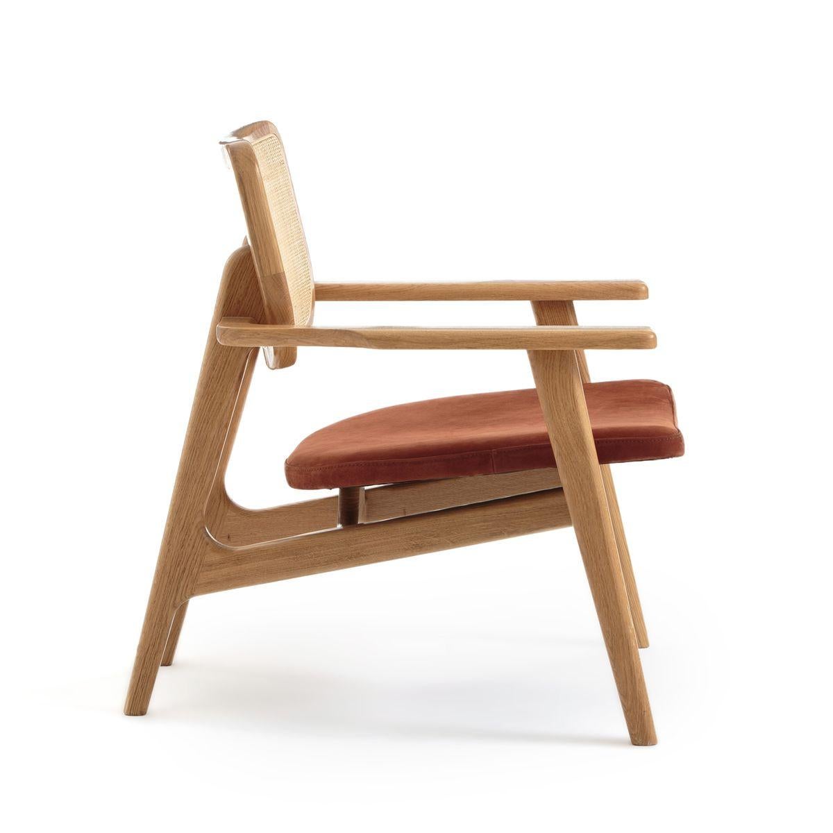 XXI secolo e contemporaneo Poltrona a doghe in legno e vimini di Oak, dal design francese e in stile Midcentury