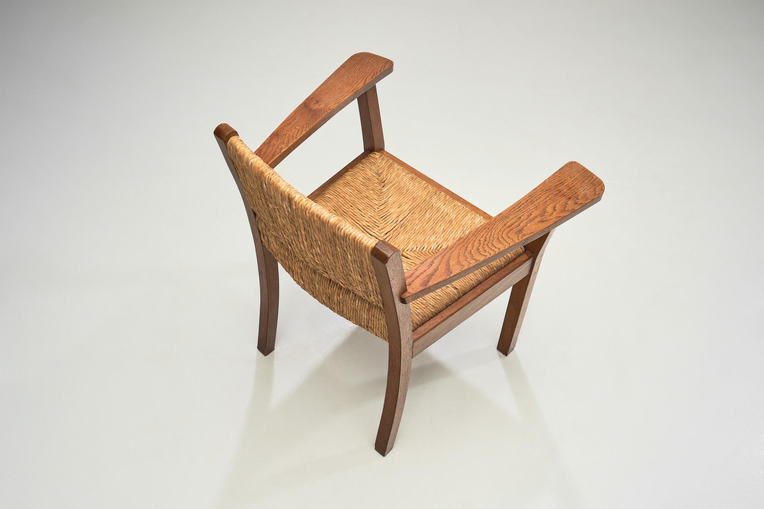 Rush Oak Worpsweder Armchair by Willi Ohler for Erich Schultz, Germany 1920s