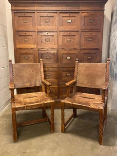 Oak & Woven Leather Armchairs, Belgium, 1940's