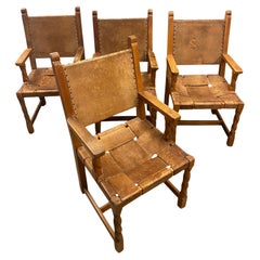 Oak 
Woven Leather Armchairs, Belgium, 1940
s