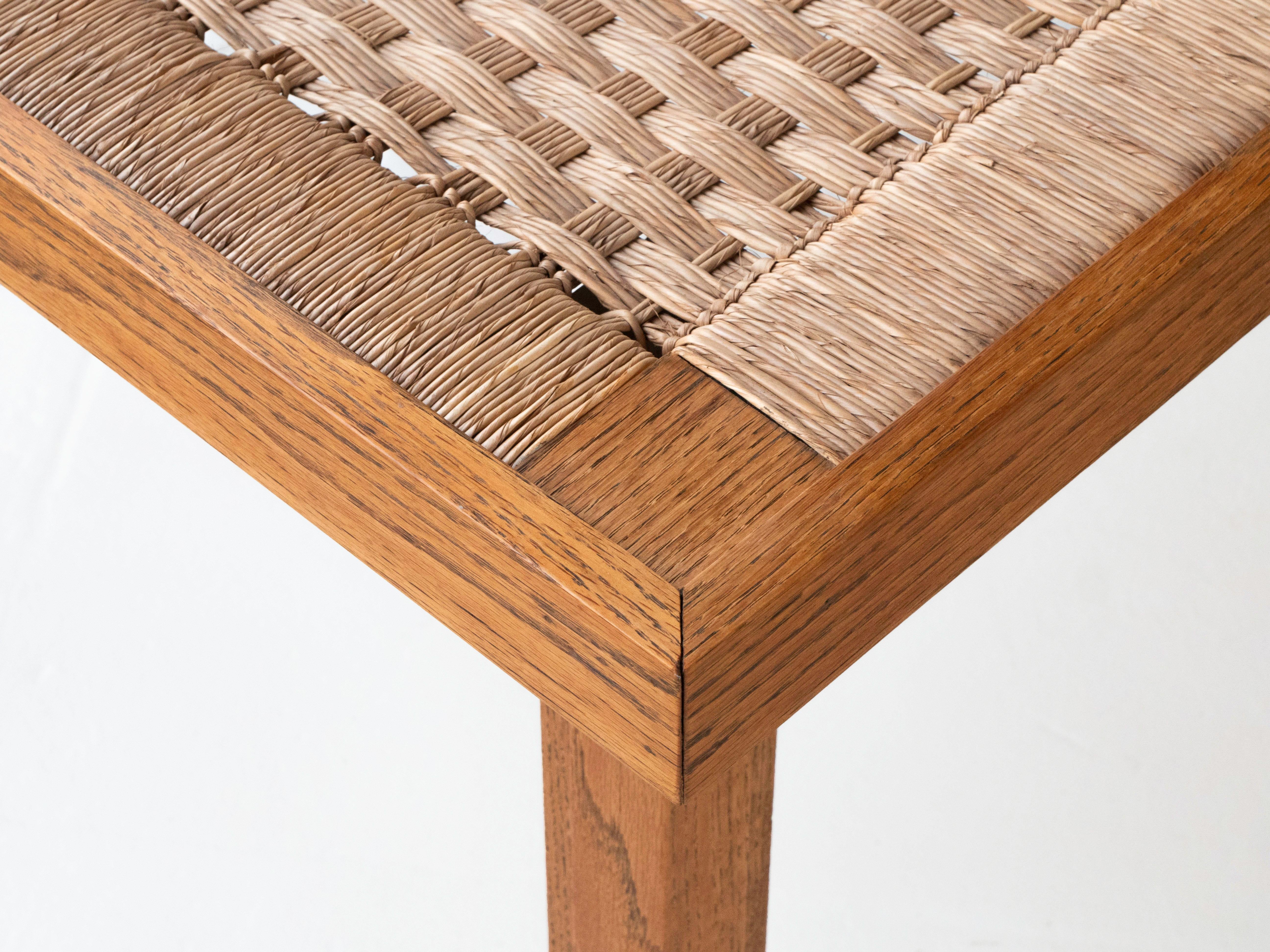Mid-20th Century Oak & Woven Palm Cord Top Mexican Modernist Dining Table, Circa 1950's