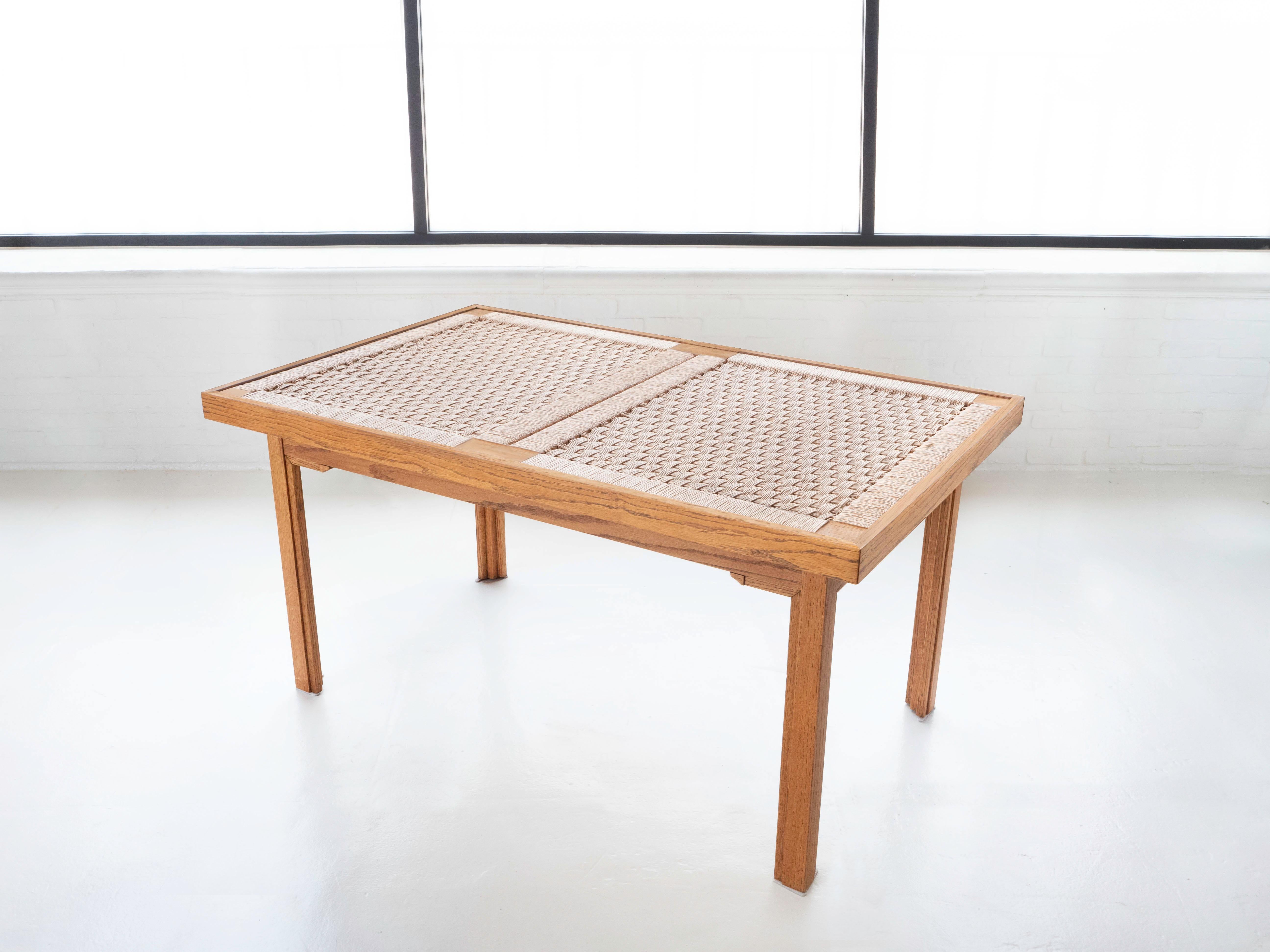 Oak & Woven Palm Cord Top Mexican Modernist Dining Table, Circa 1950's 1