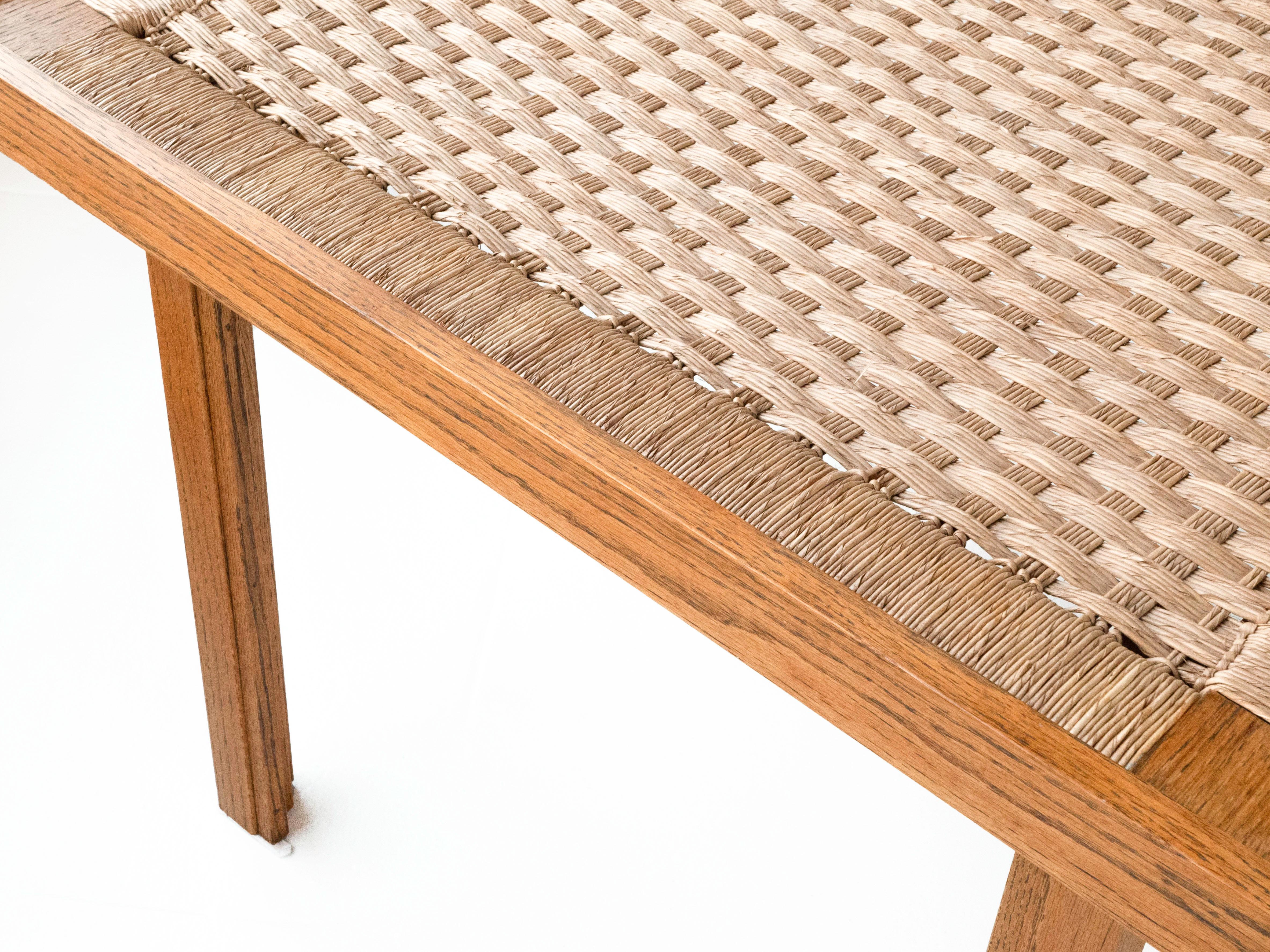 Oak & Woven Palm Cord Top Mexican Modernist Dining Table, Circa 1950's 3