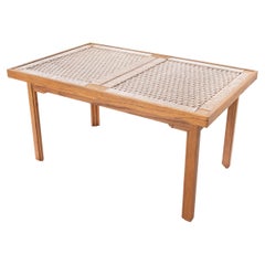 Vintage Oak & Woven Palm Cord Top Mexican Modernist Dining Table, Circa 1950's