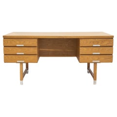 Oak Writing Desk with Aluminum Details Attributed to Kai Kristiansen