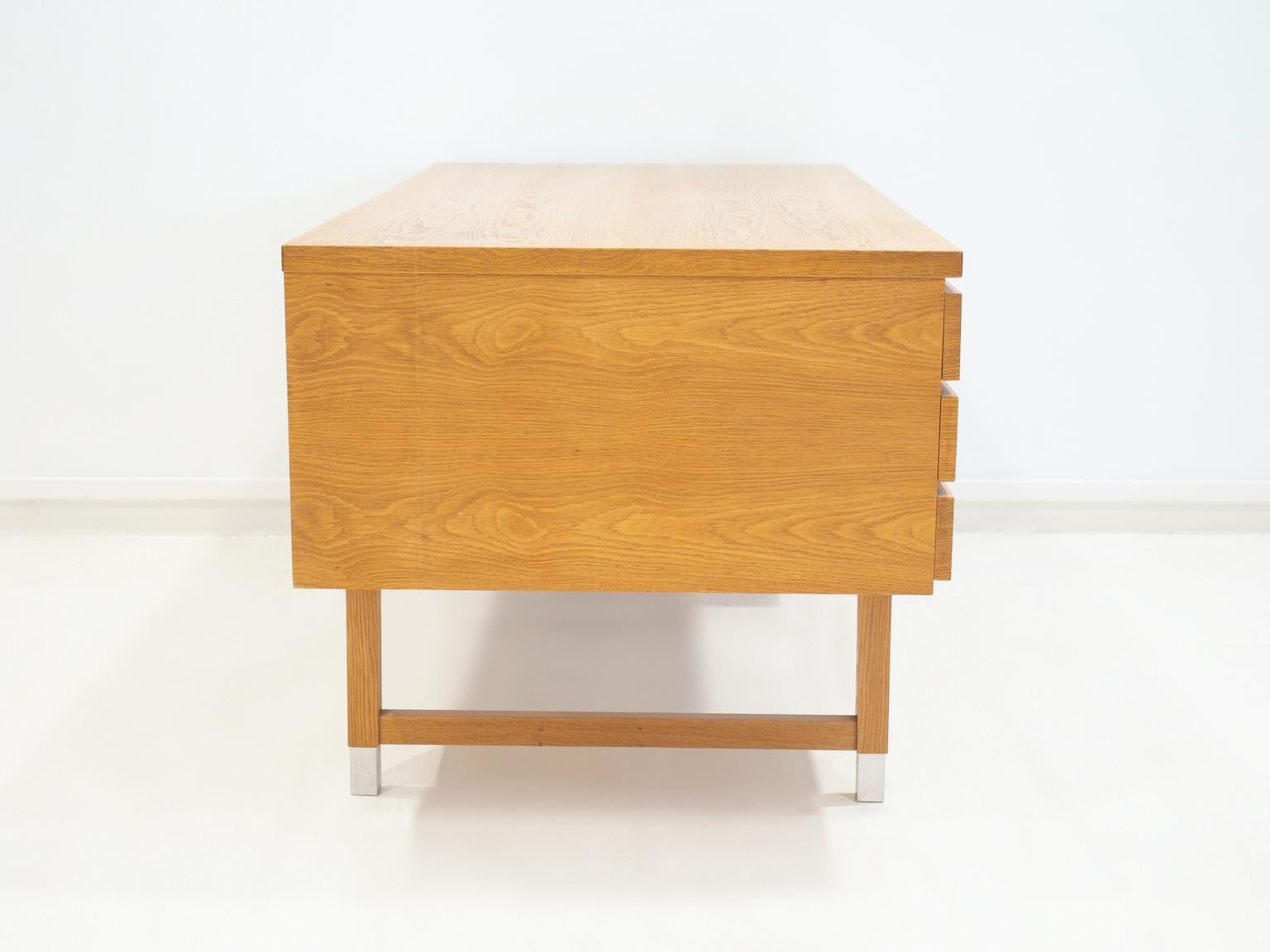 Oak Writing Desk with Aluminum Details Attributed to Kai Kristiansen 9