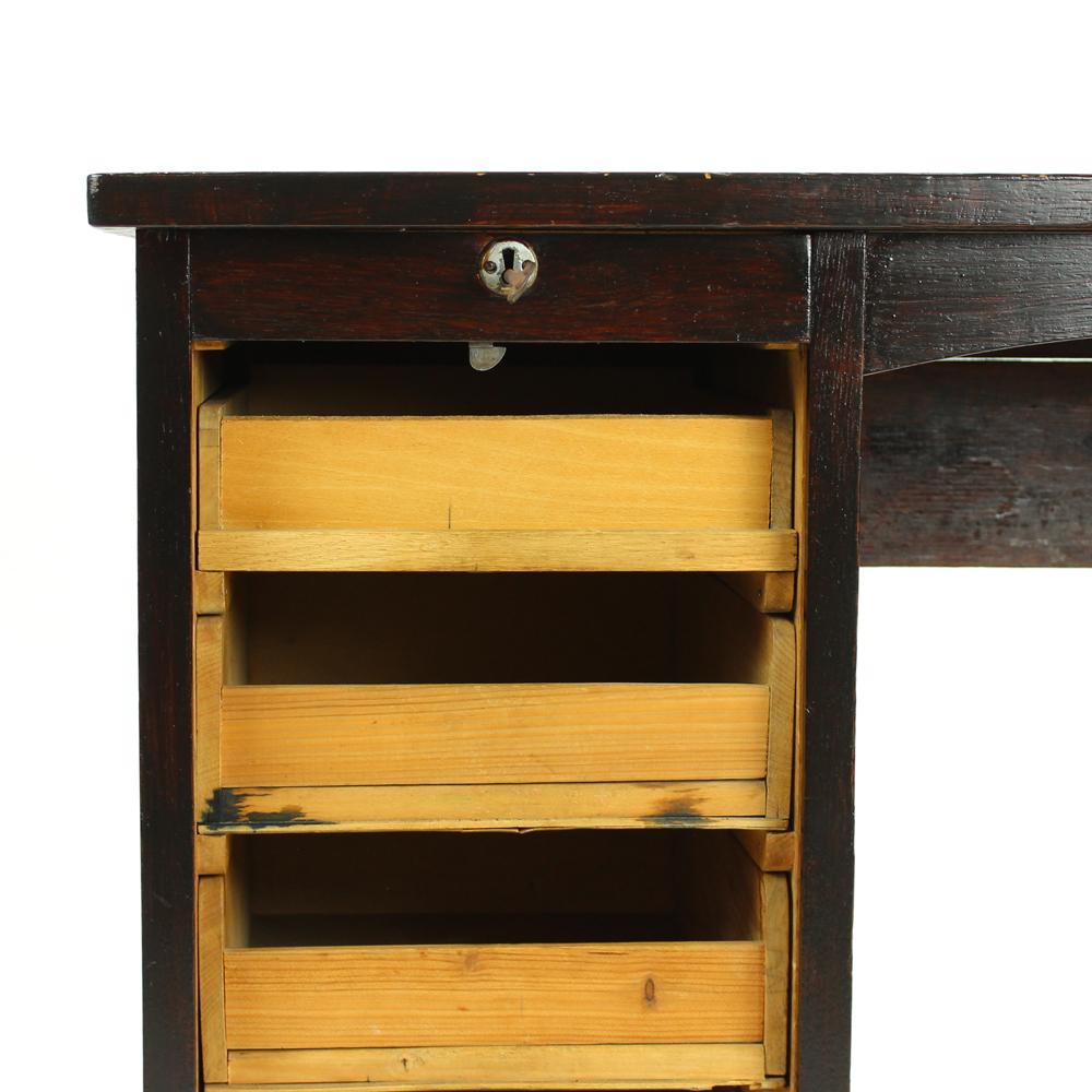 Czech Oak Writing Desk with Roll Cabinet, circa 1930s For Sale