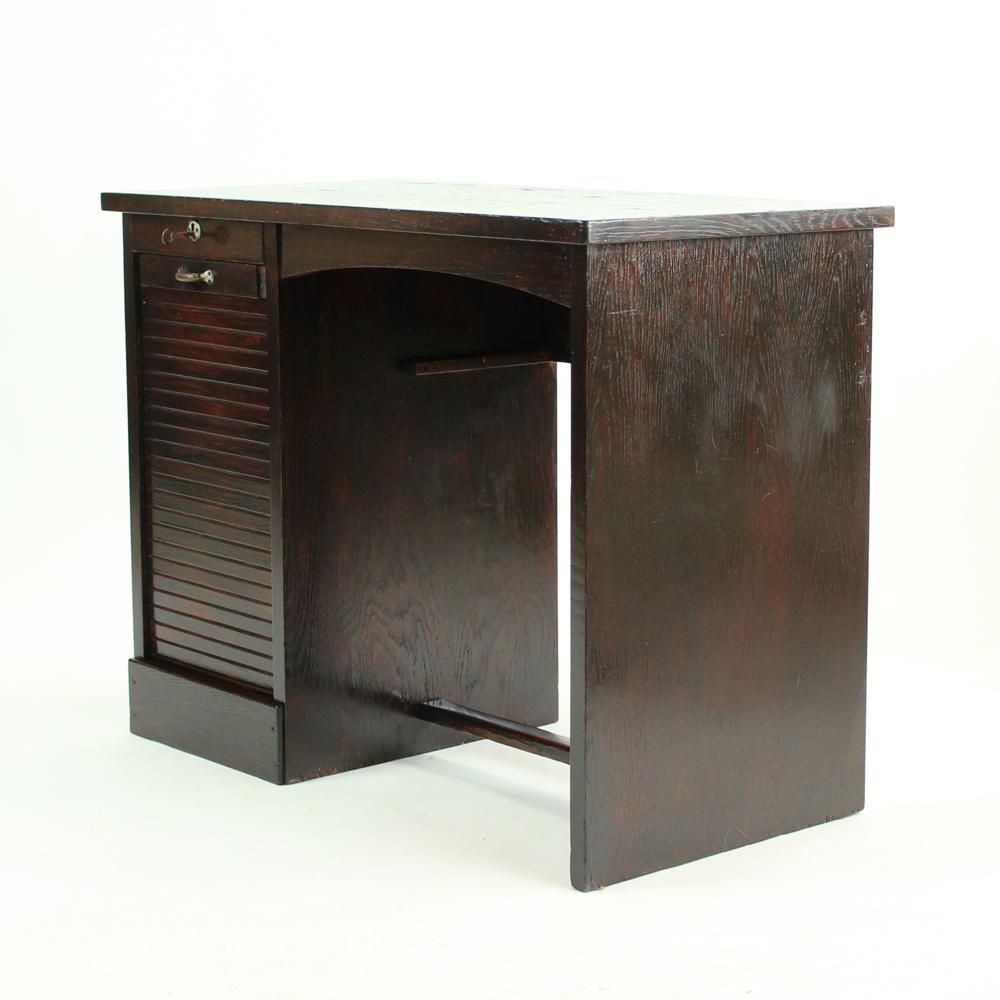 Oak Writing Desk with Roll Cabinet, circa 1930s In Good Condition For Sale In Zohor, SK
