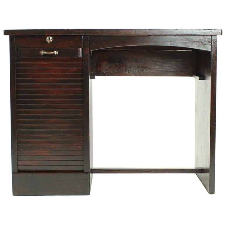Oak Writing Desk with Roll Cabinet, circa 1930s For Sale