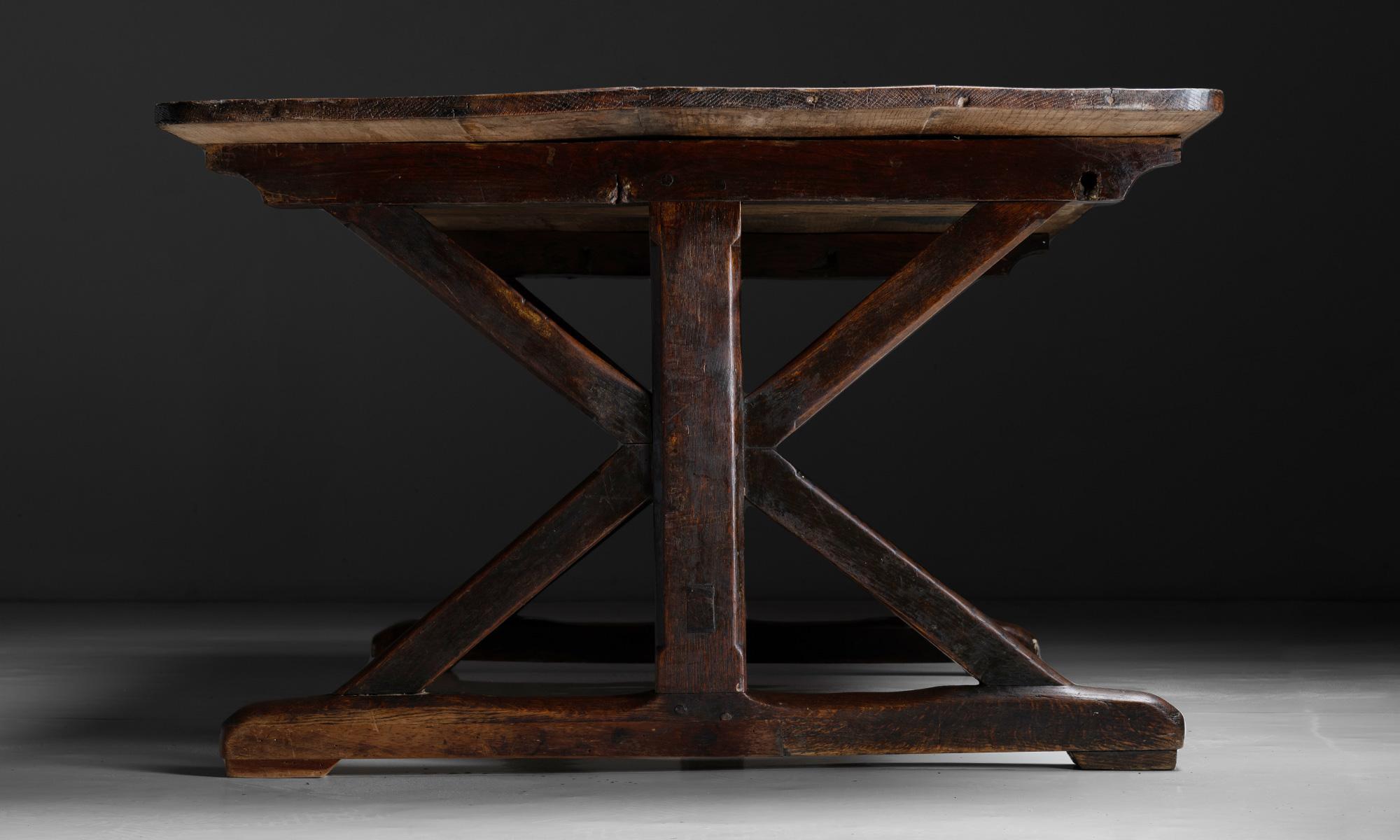 English Oak X-Frame Dining Table, England Circa 1880