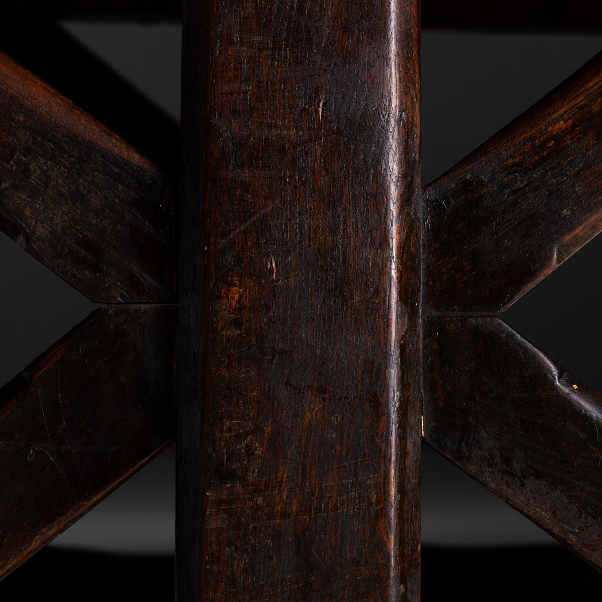 19th Century Oak X-Frame Dining Table, England Circa 1880