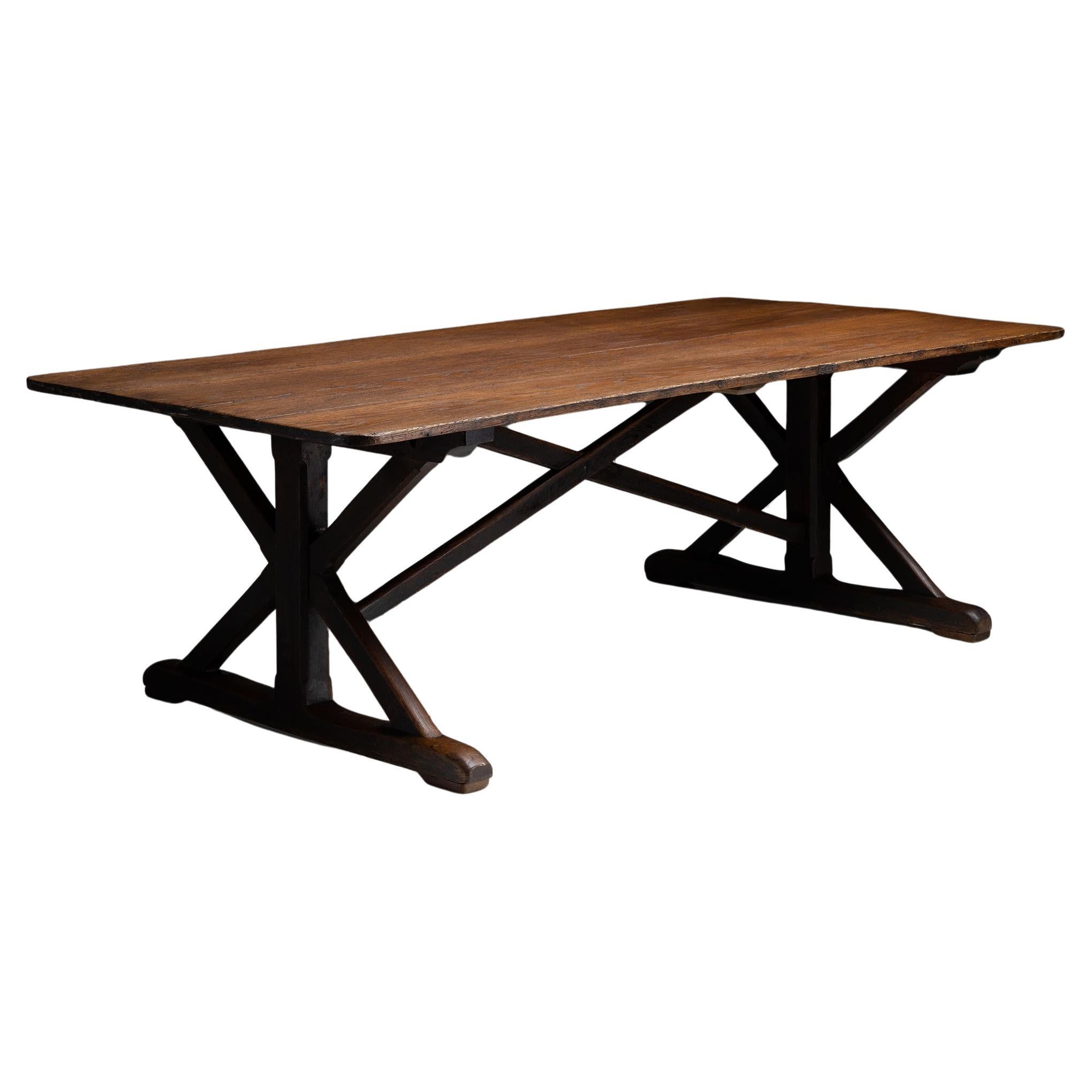 Oak X-Frame Dining Table, England Circa 1880