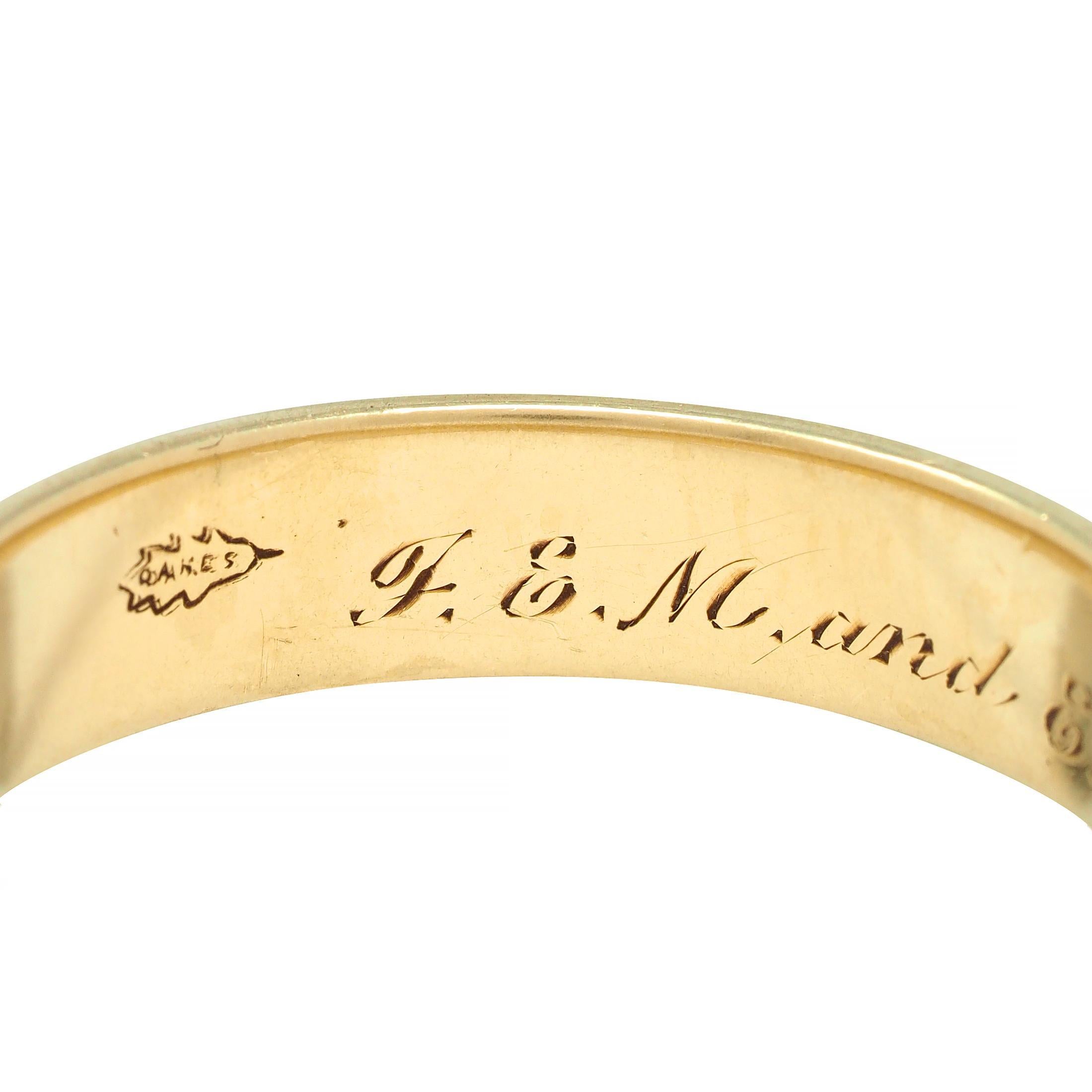Oakes 1946 14 Karat Yellow Gold Foliate Antique Men's Wedding Band Ring 1