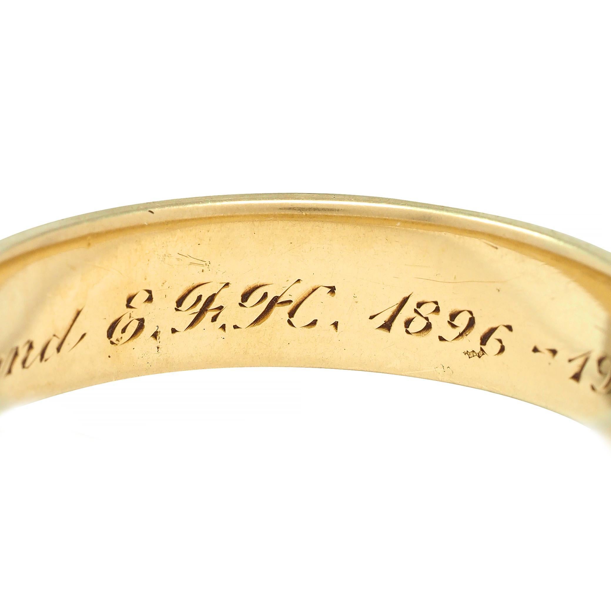 Oakes 1946 14 Karat Yellow Gold Foliate Antique Men's Wedding Band Ring 2