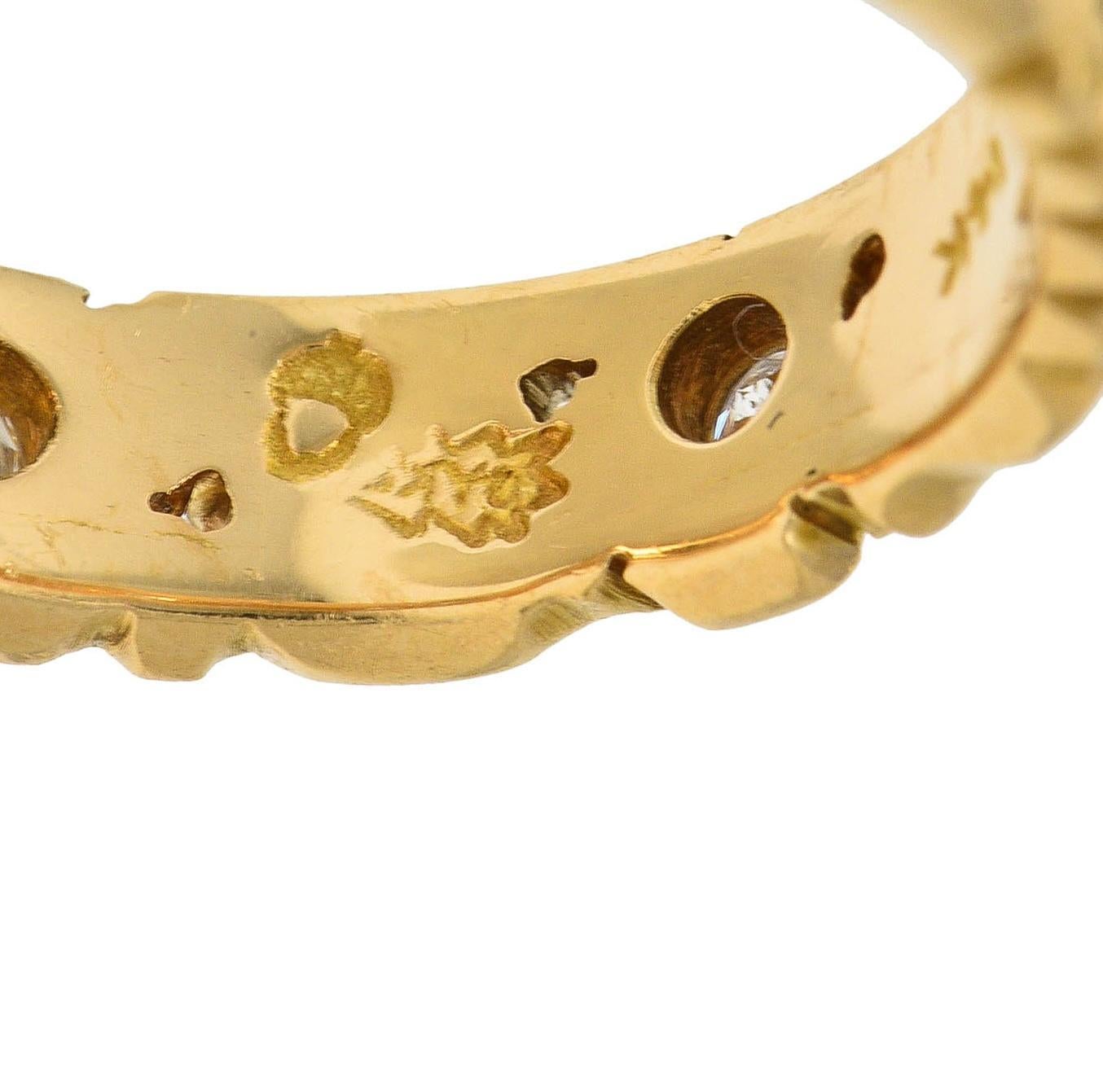 Single Cut Oakes Arts & Crafts Diamond 14 Karat Yellow Gold Antique Floral Band Ring