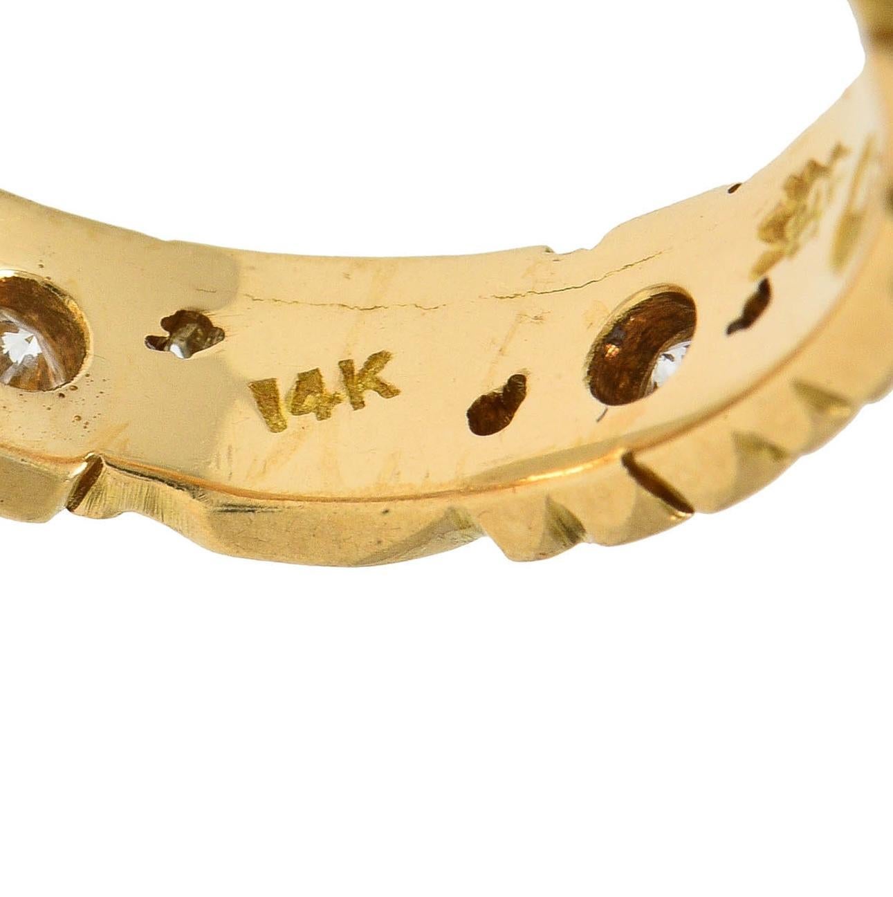 Oakes Arts & Crafts Diamond 14 Karat Yellow Gold Antique Floral Band Ring In Excellent Condition In Philadelphia, PA