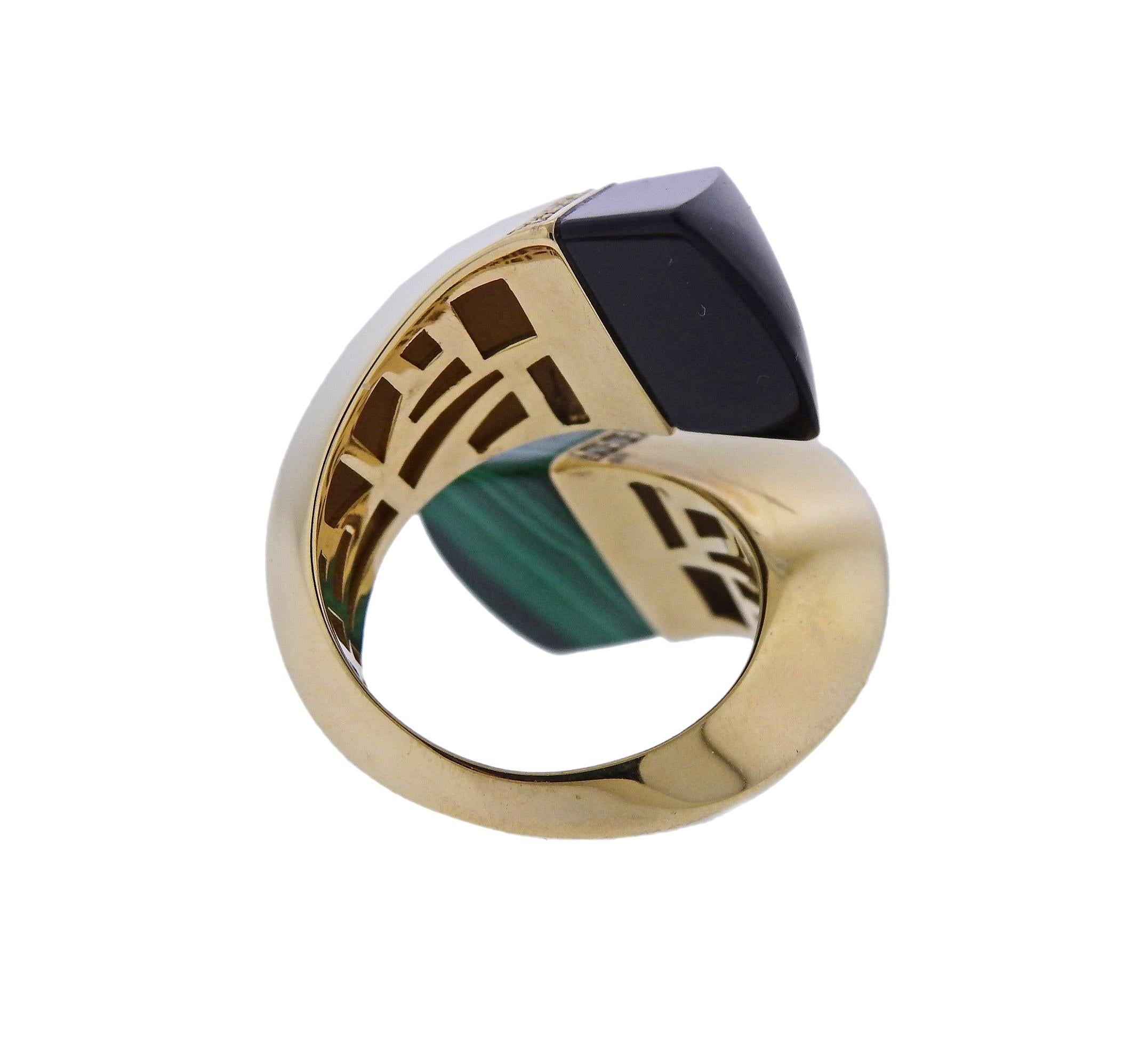 Women's or Men's Oakgem Diamond Onyx Malachite Gold Bypass Ring