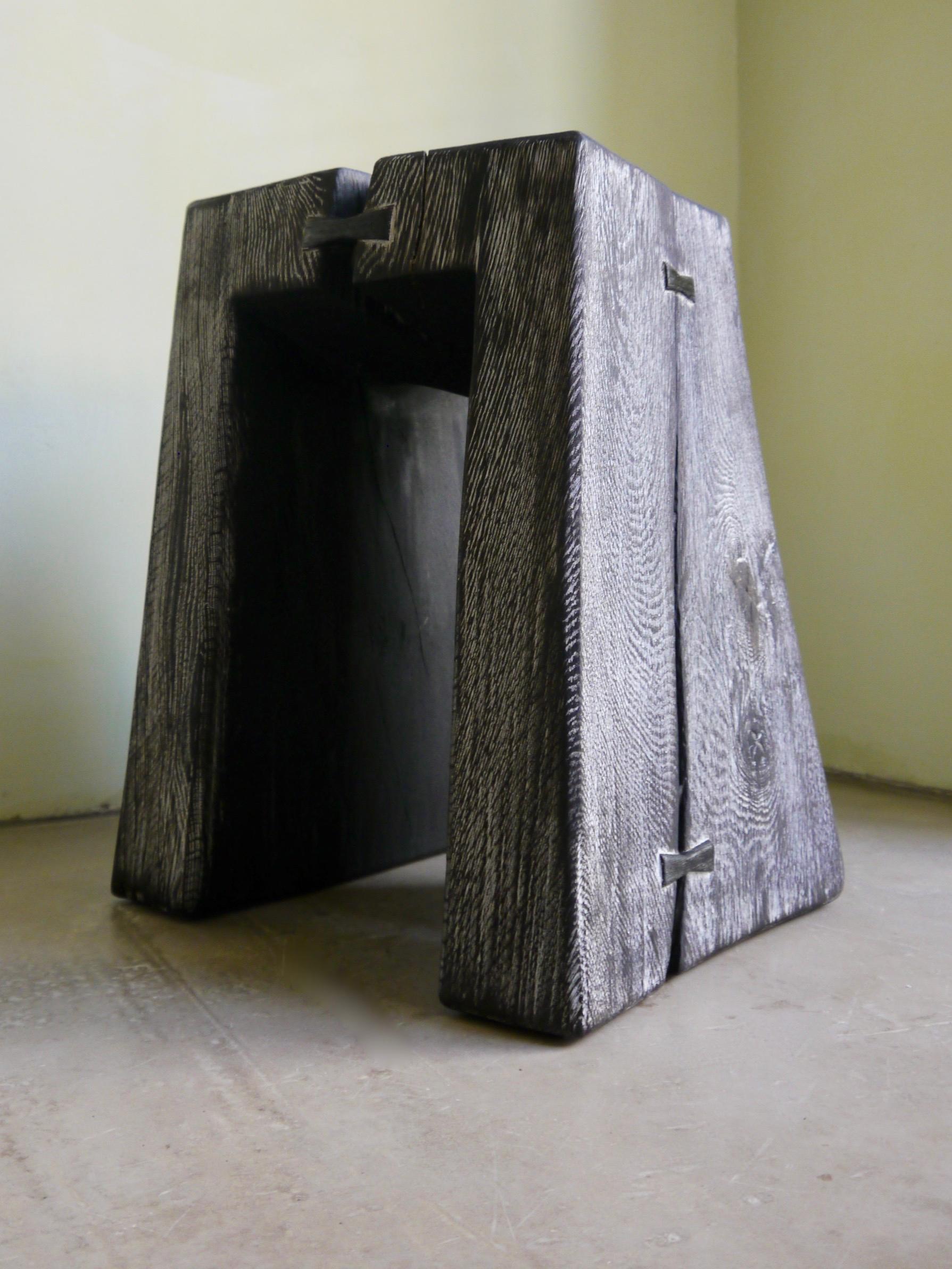 Modern Burnished and Limed Oak Stool by Fritz Baumann