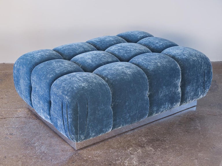 OAM Design Studio presents the Modular Tufted Ottoman. A luxurious form crafted with deep tufted cushions for supreme comfort. Our design is inspired by the opulence of 1970s Italian and American interiors. This example has a lustrous, light blue