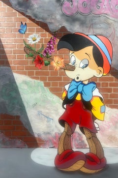 Pinocchio Painting, Oil & Acrylic on Textured Wood, 24x36 Inches, Signed