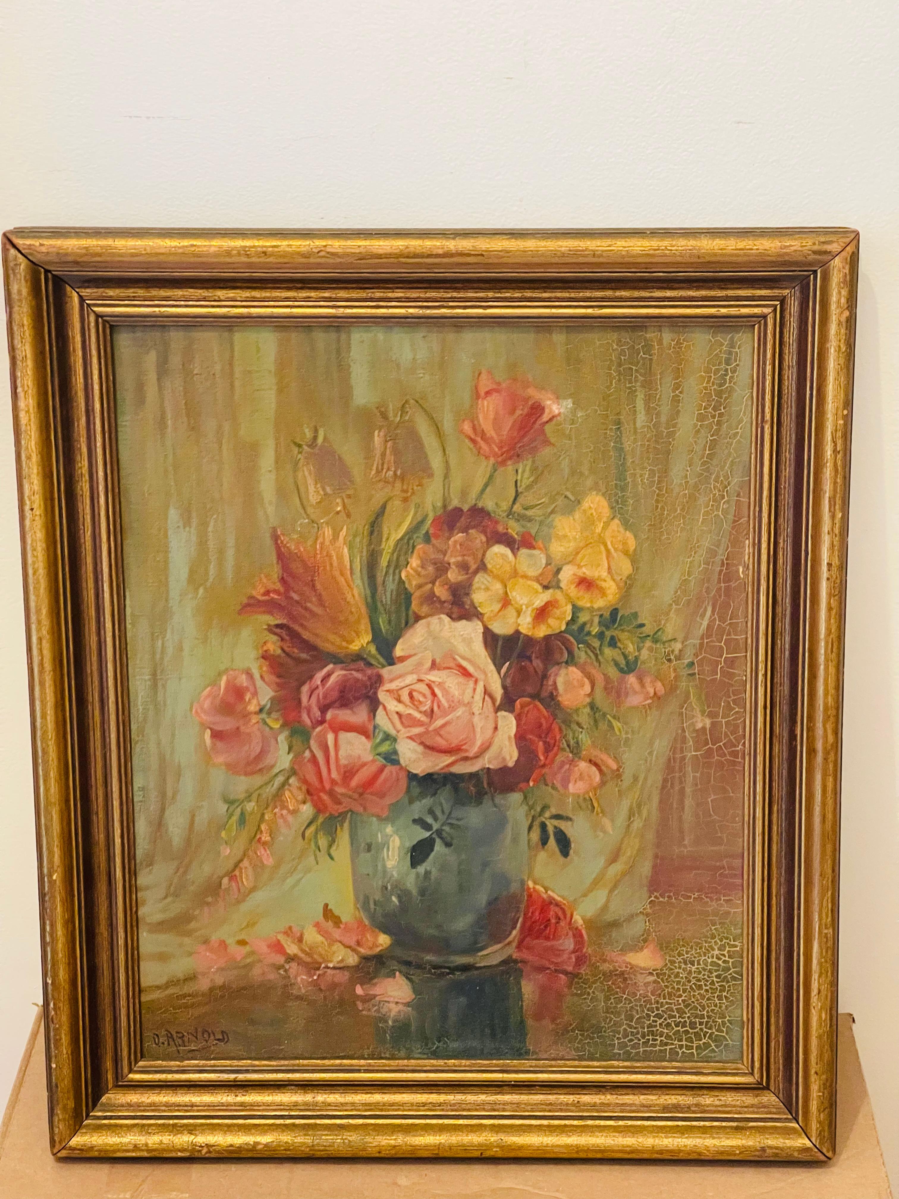 O.Arnold Stillleben mit Blumen Oli n Board (Amerikanische Klassik) im Angebot