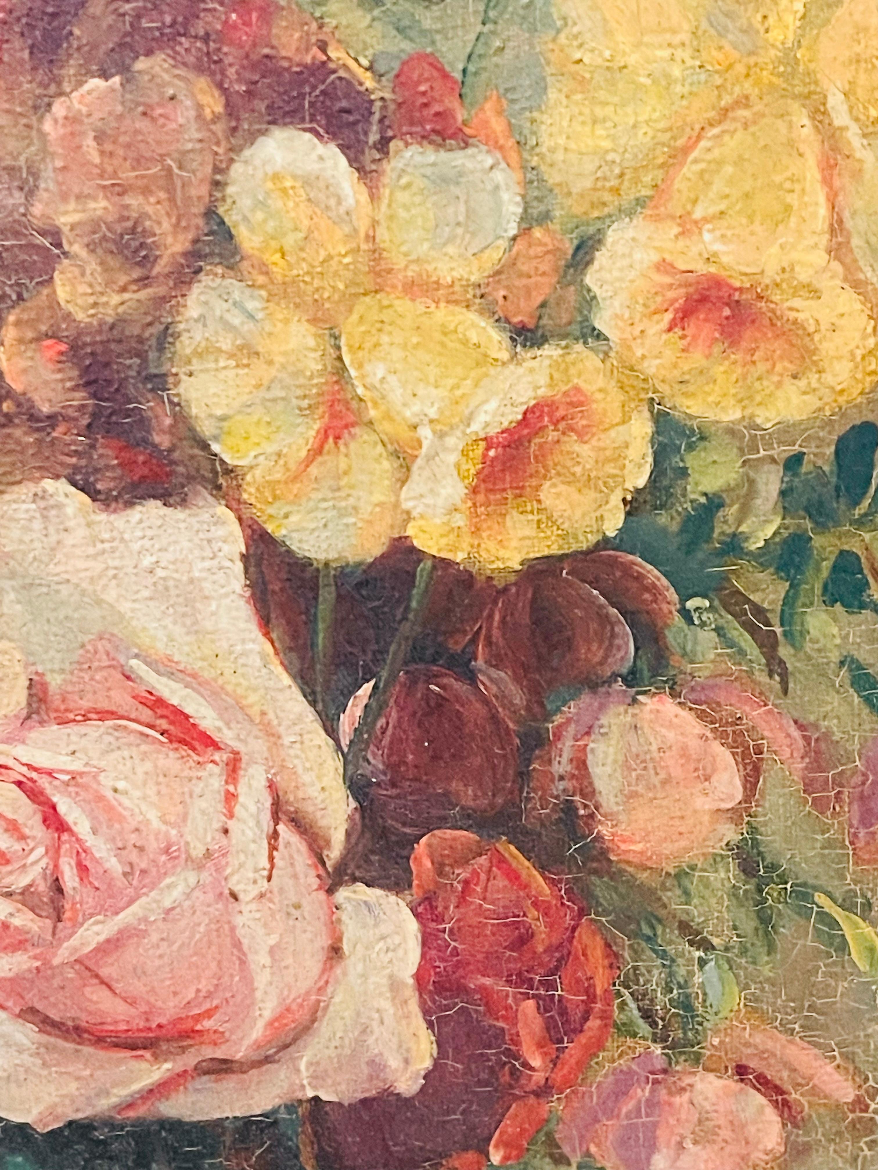 O.Arnold Stillleben mit Blumen Oli n Board (Deutsch) im Angebot