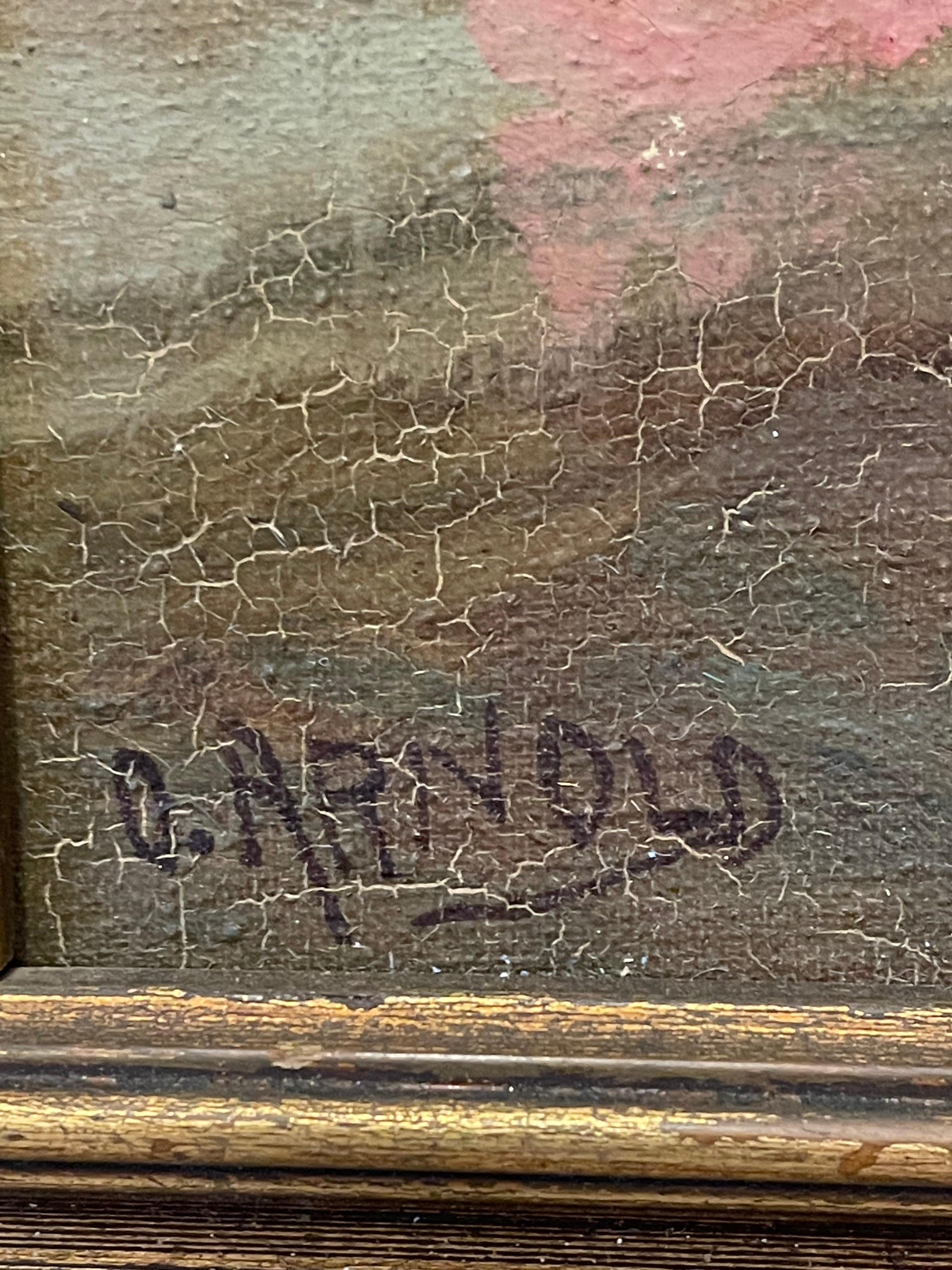 O.Arnold Stillleben mit Blumen Oli n Board (Mitte des 20. Jahrhunderts) im Angebot