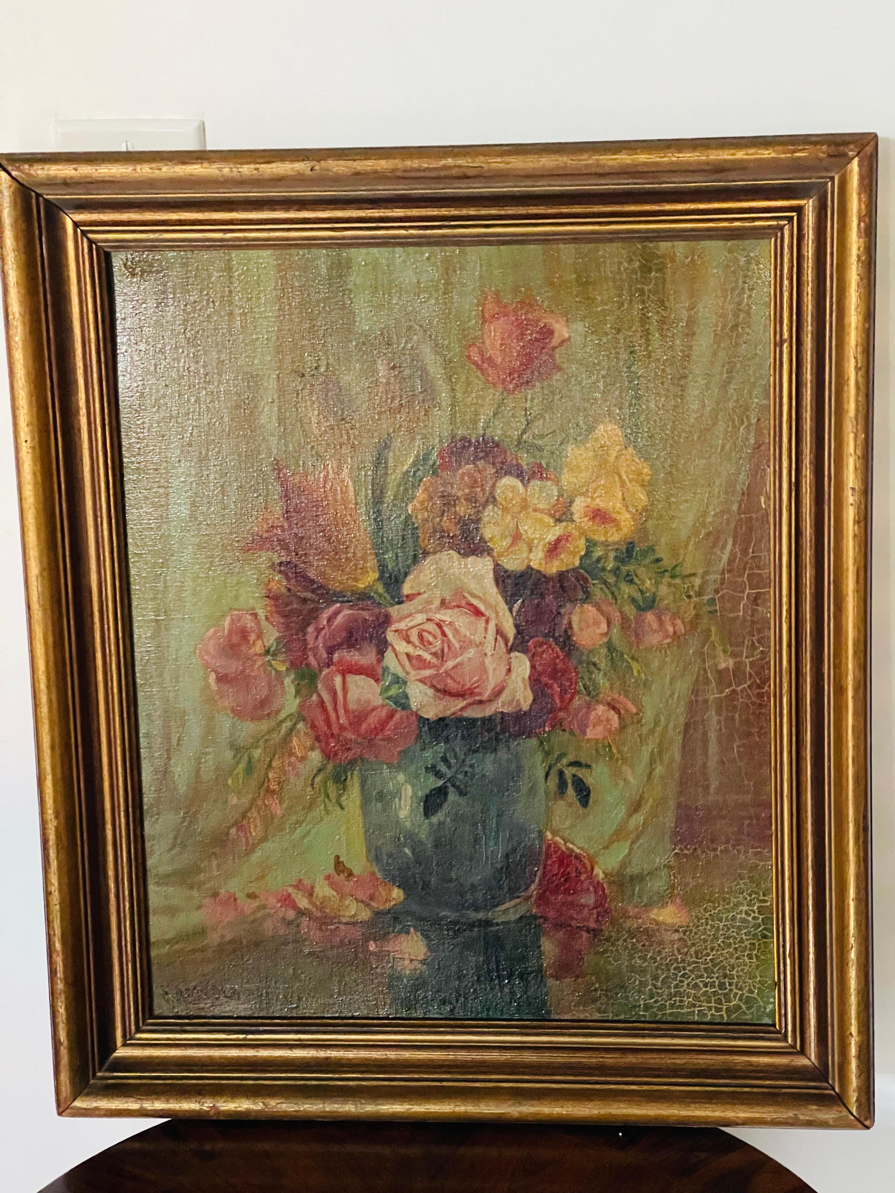 O.Arnold Stillleben mit Blumen Oli n Board (Holz) im Angebot