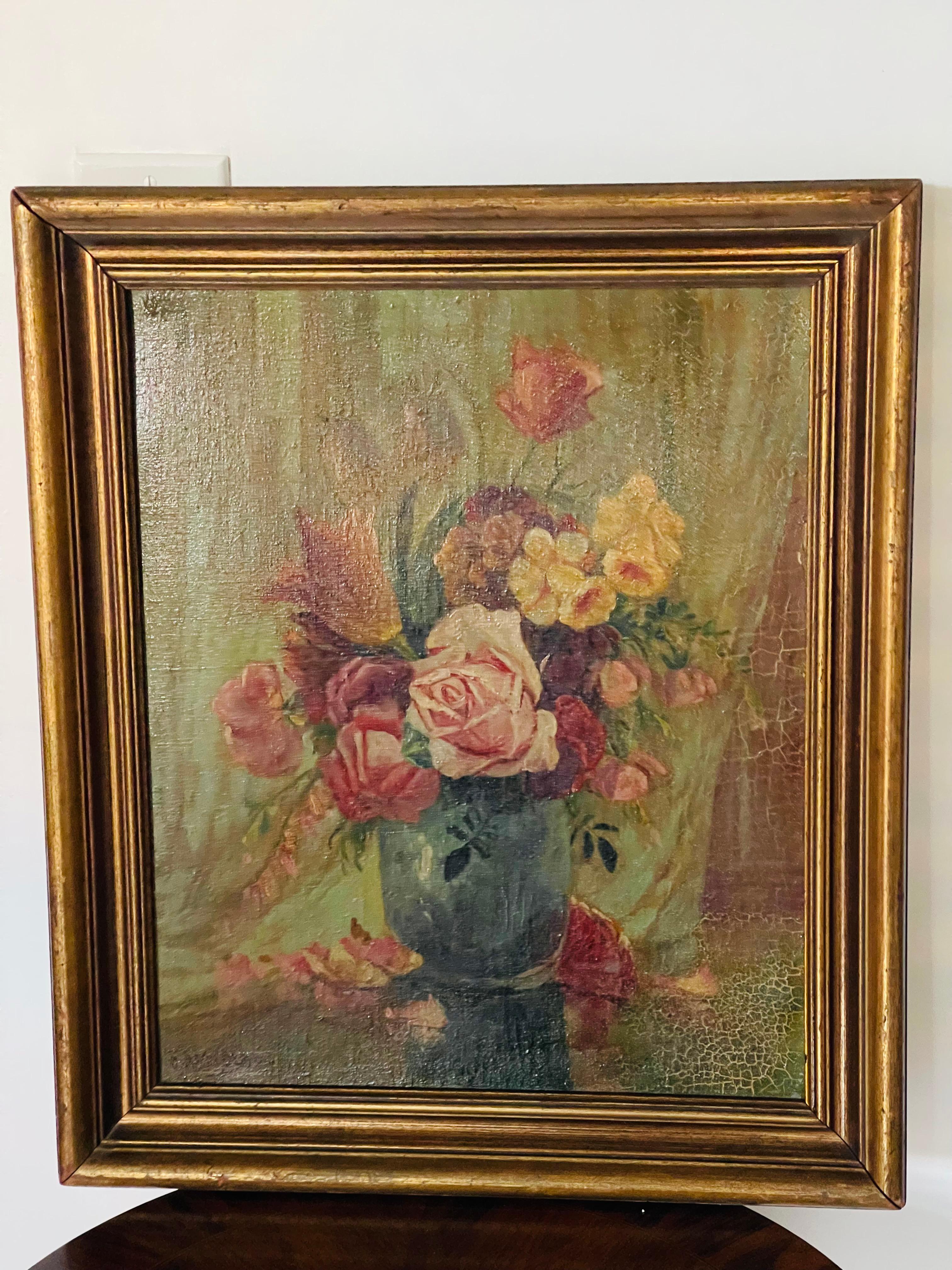 O.Arnold Stillleben mit Blumen Oli n Board im Angebot 1