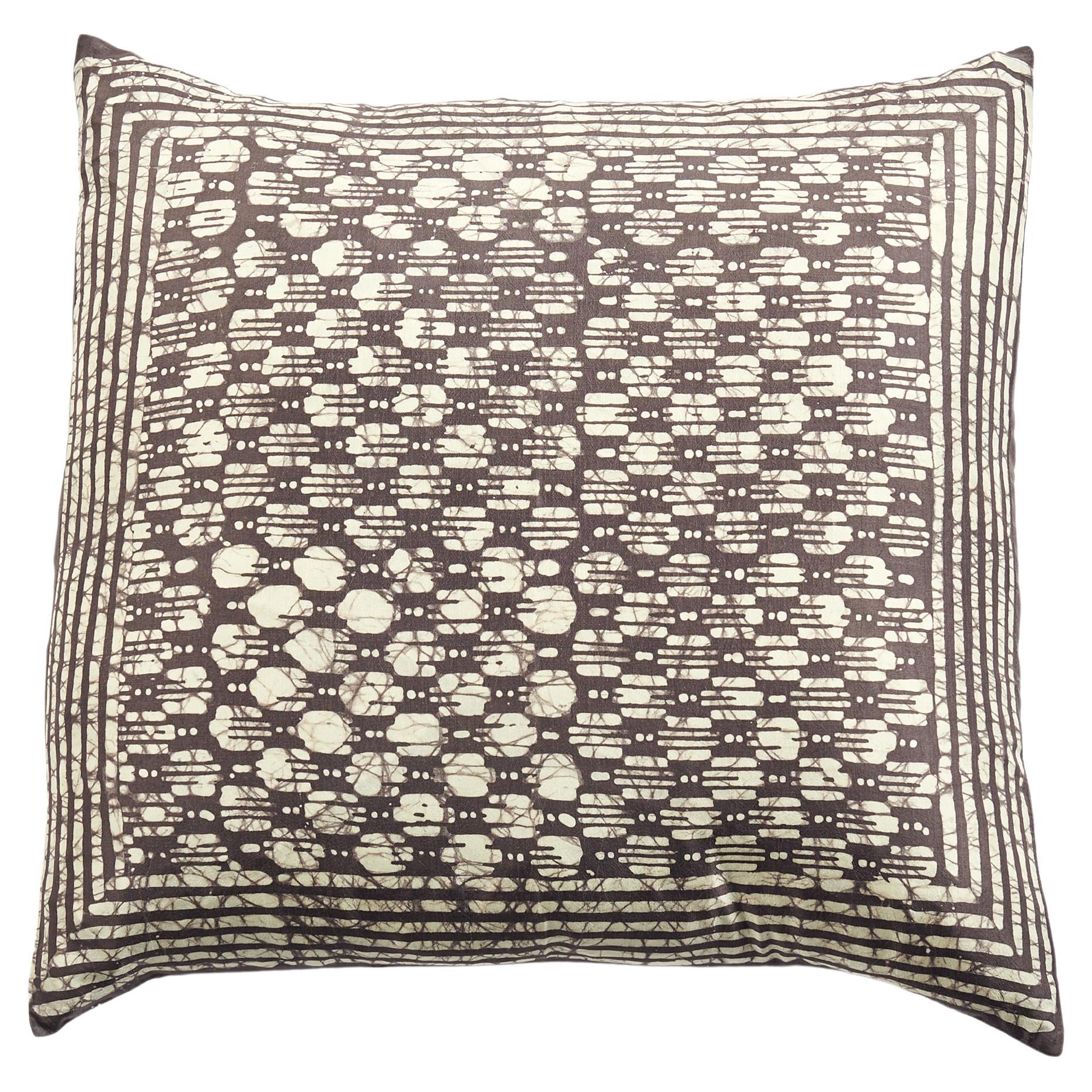 Oasis Charcoal Wax Block Print Modern Artisanal Mulberry Silk Pillow For Sale