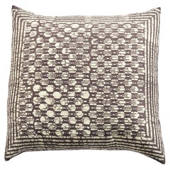 Oasis Charcoal Wax Block Print Modern Artisanal Mulberry Silk Pillow