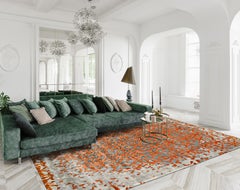 OASIS Hand Tufted Modern Silk Rug in Rust & Blue Colours By Hands