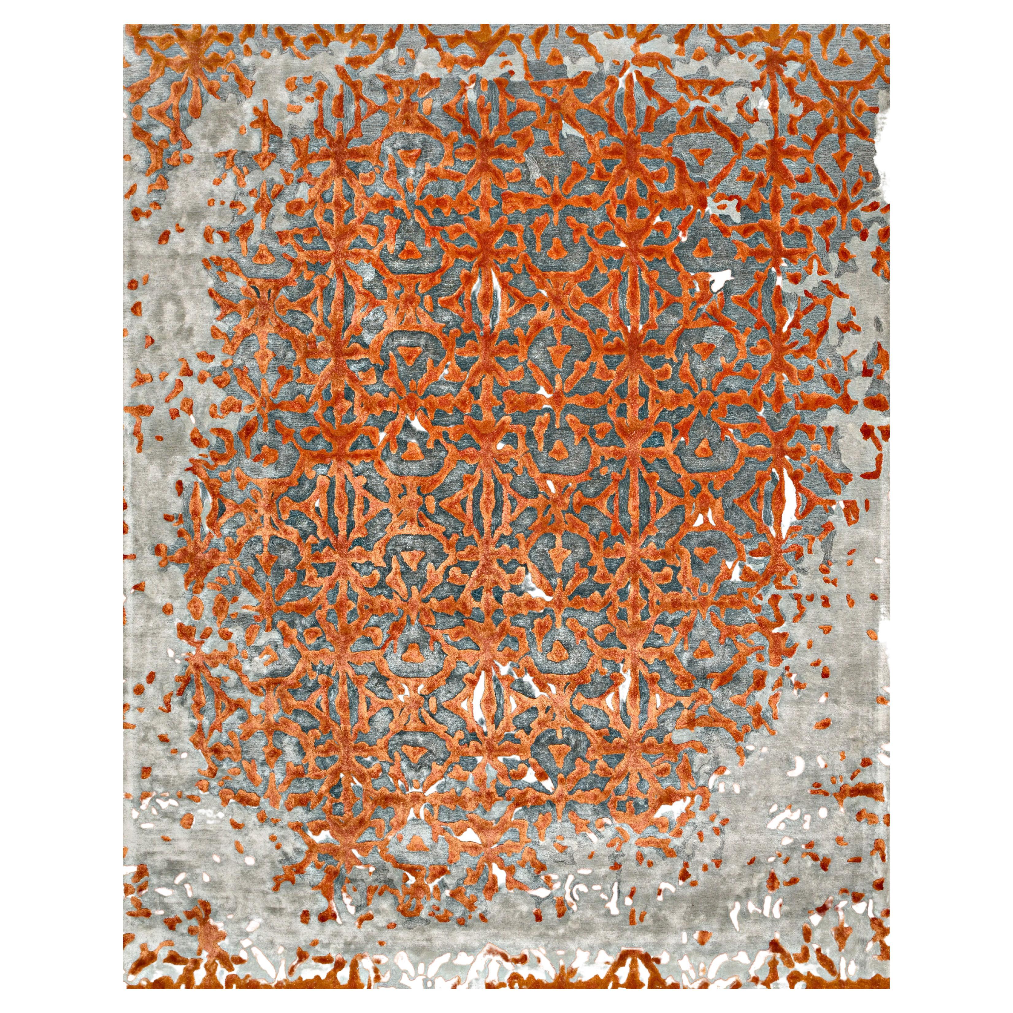 OASIS Hand Tufted Modern Silk Rug in Rust & Blue Colours By Hands