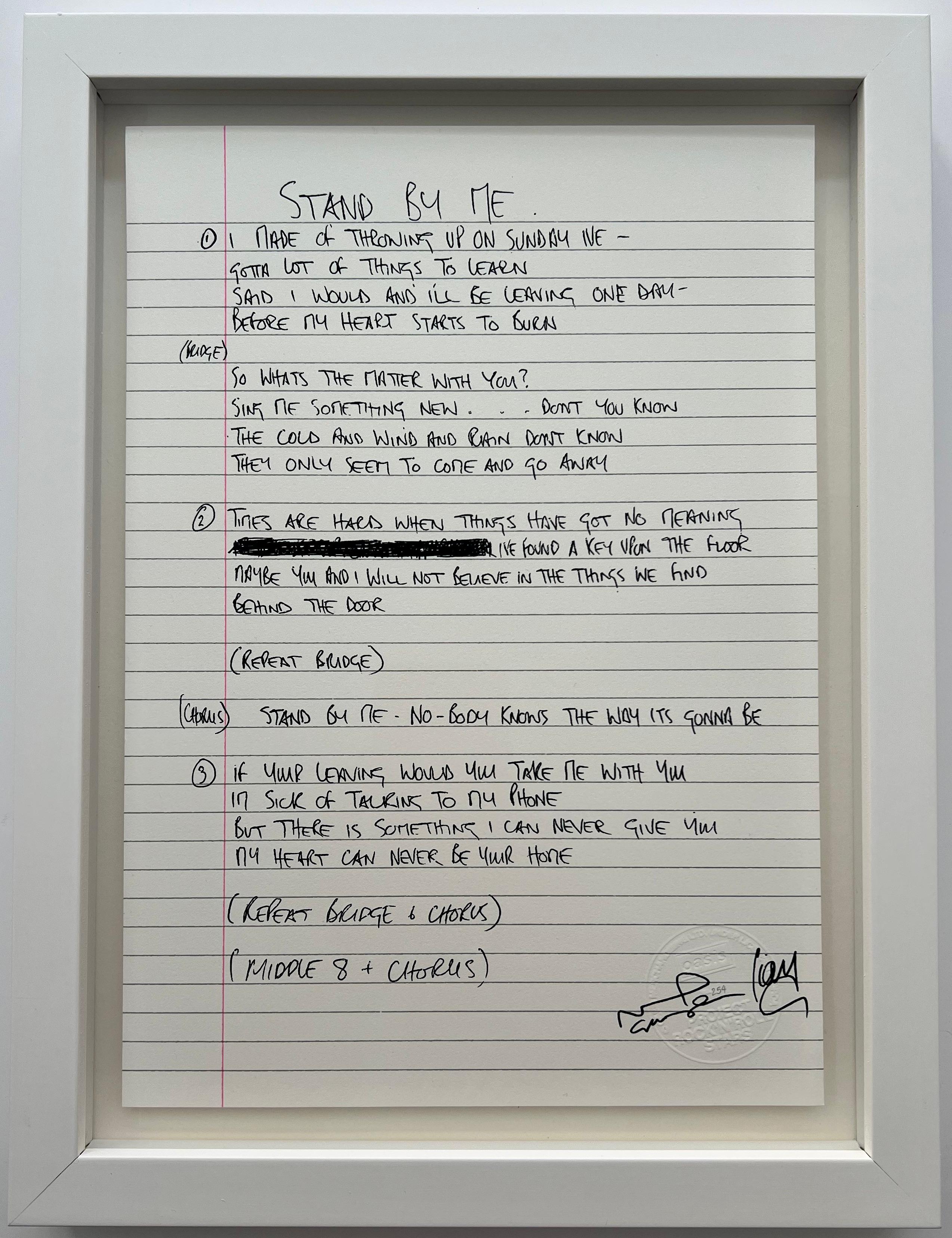 Oasis
Stand By Me, 2025
screenprint on Somerset fine art paper
Stamp-signed by Liam and Noel, embossed and hand-numbered
Framed with 3mm ArtGlass Lifetime Museum Acrylic
29.7 × 21 cm - sheet size
35.7 x 27 x 3.1 cm - framed
edition no.254 of