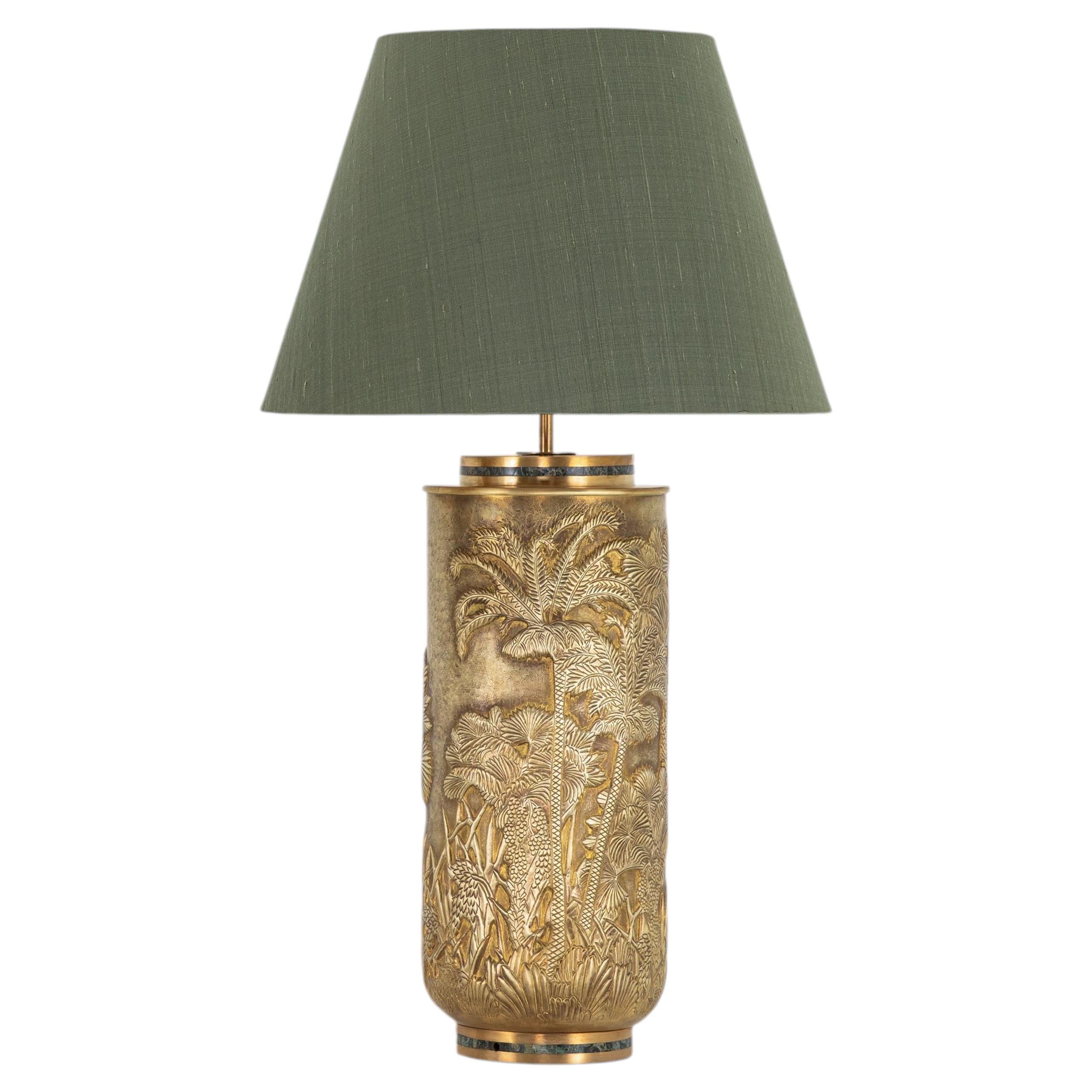 Brass table lamp, Oasis Repoussé in patinated brass, Viya by Vikram Goyal